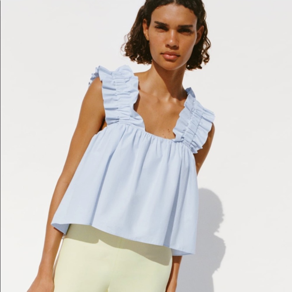 Zara ruffled poplin top